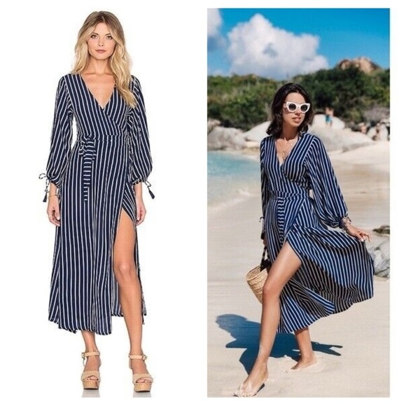 Faithfull the Brand Dresses & Skirts - Faithfull the Brand / Atlas Story Wrap navy blue white stripe Midi Dress S